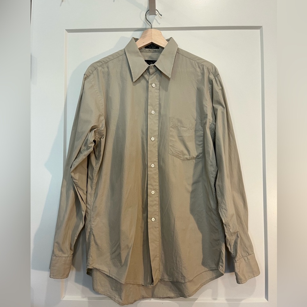 Vtg Christian Dior monsieur long sleeves tan. buttons down shirt size 16/35